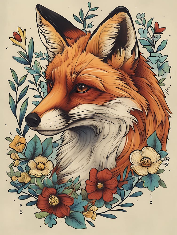 Amazing Red Fox With Flowers 23