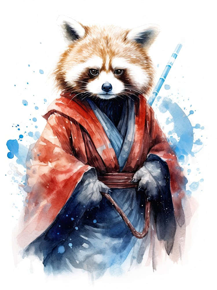 Baby Red Panda As A Jedi Watercolour 1