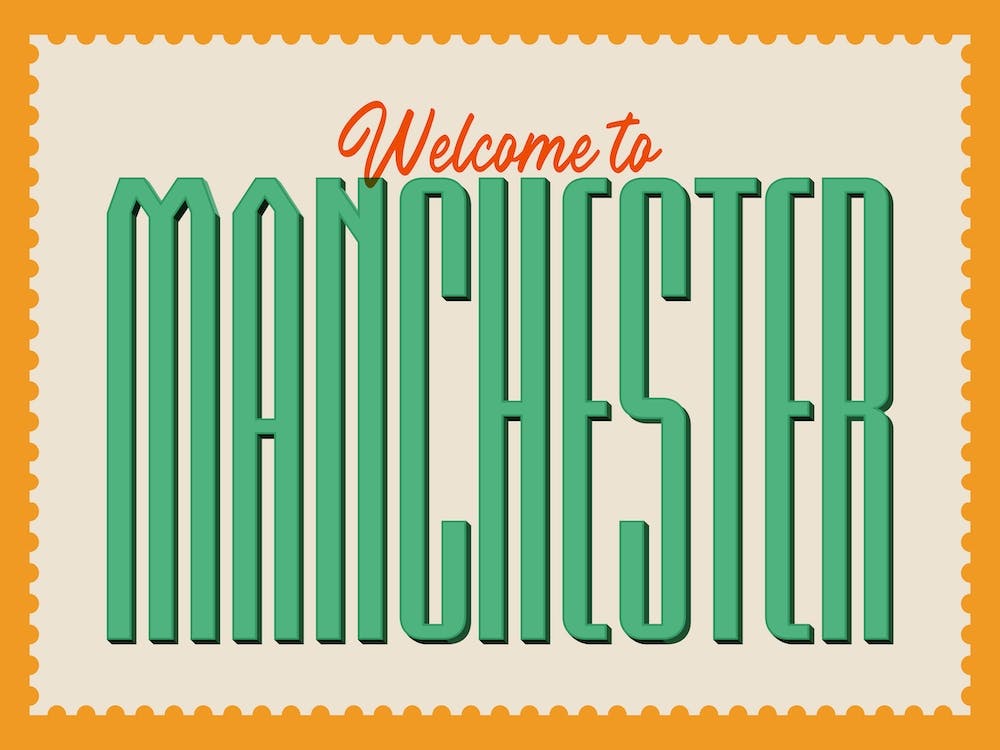 Orange And Green Typographic Welcome To Manchester