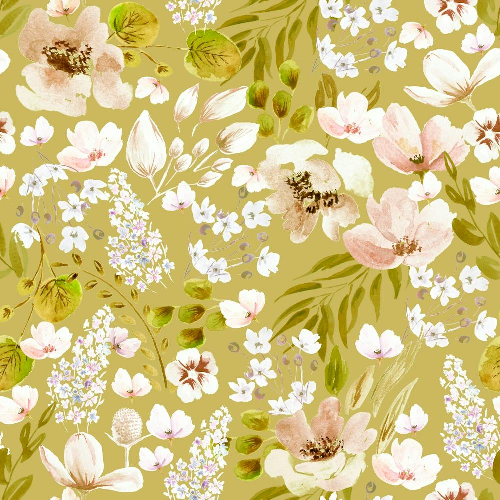Watercolor White Flowers Yellow