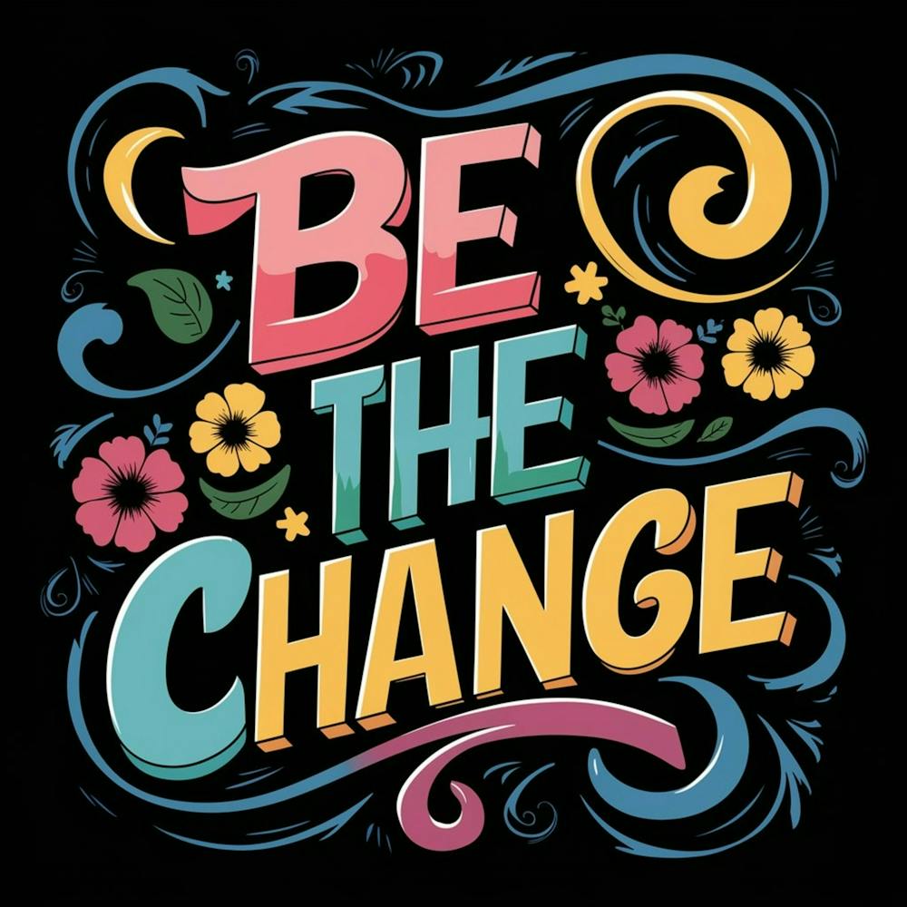 This Is A Graffiti Style Image With The Words Be The Change Written In The Center