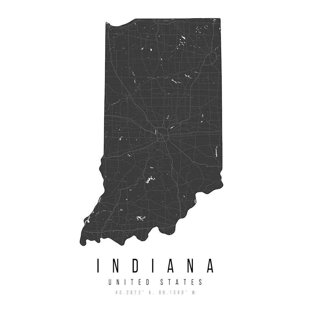 Indiana Mono Black And White Modern Minimal Street Map Square