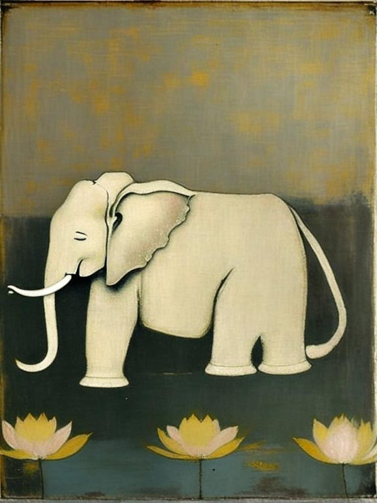 Elephant And Lotus 1, Symbol Abstract Painting