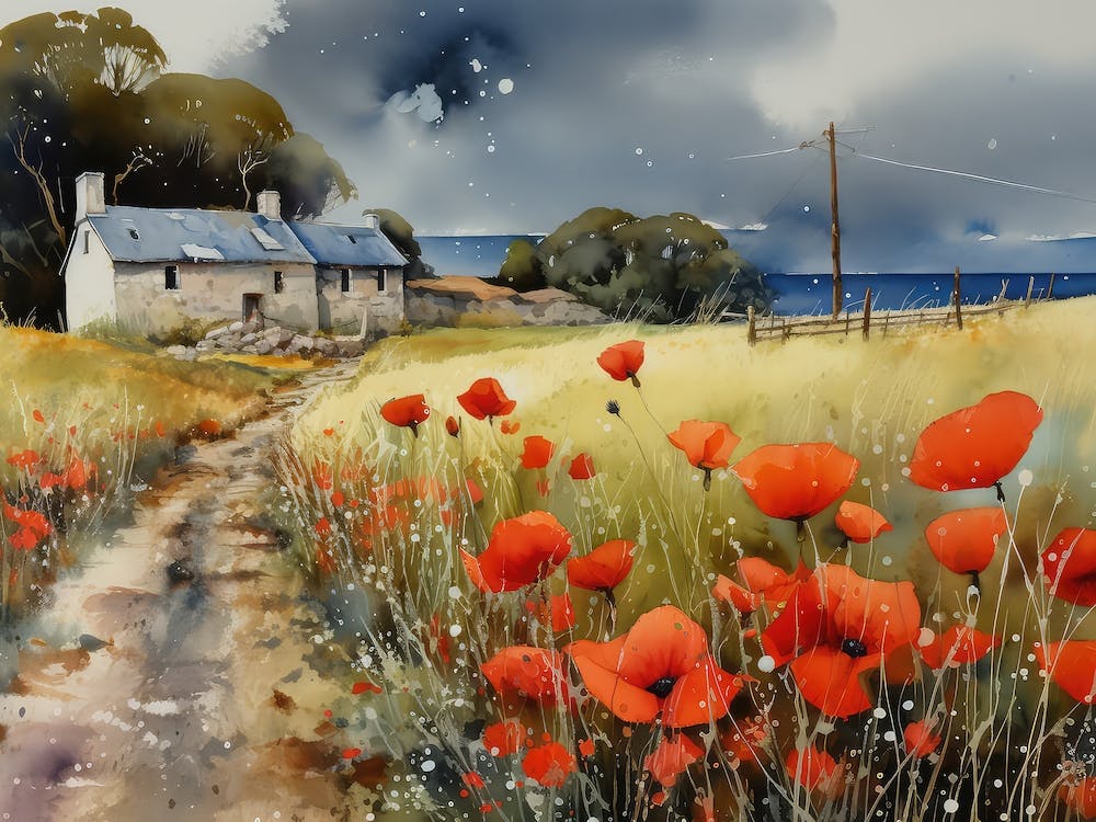 Rainy Morning On The Farm Watercolor