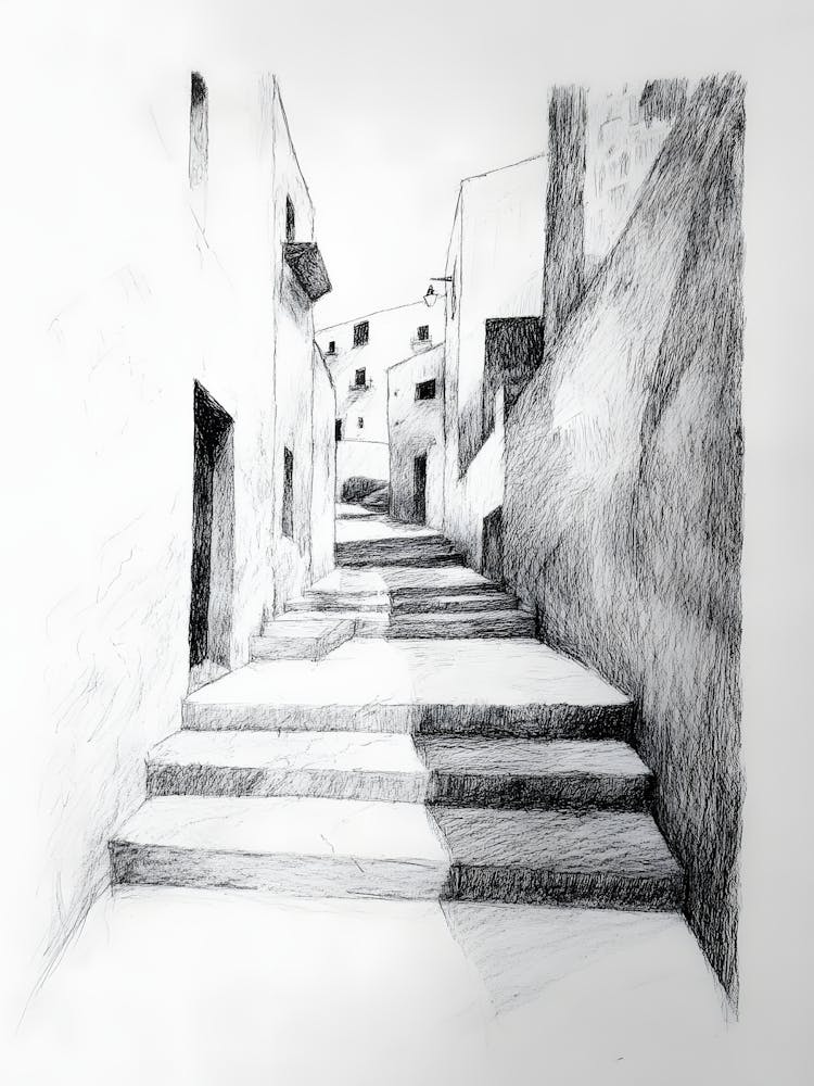 Charcoal Pencil Drawing Stairway To Heaven