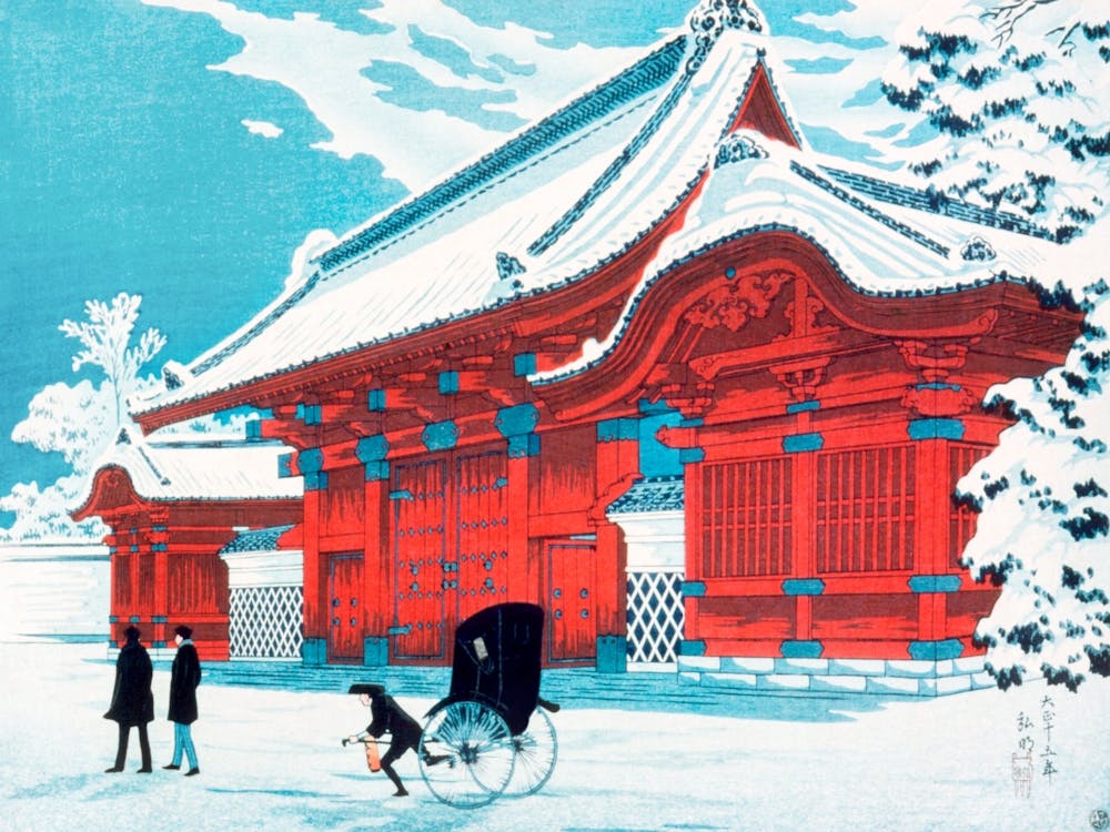 The Red Gate Of Hongo In Snow