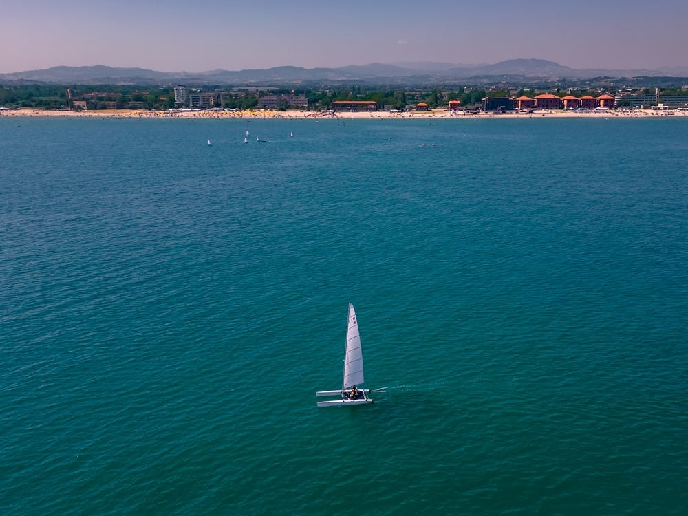 Sailing boat at sea art print.