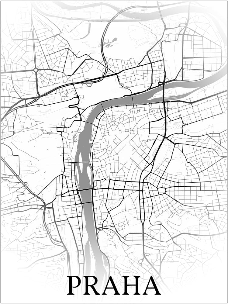 Praha, Česká Republika, City Map, Black And White Fade Design Copy