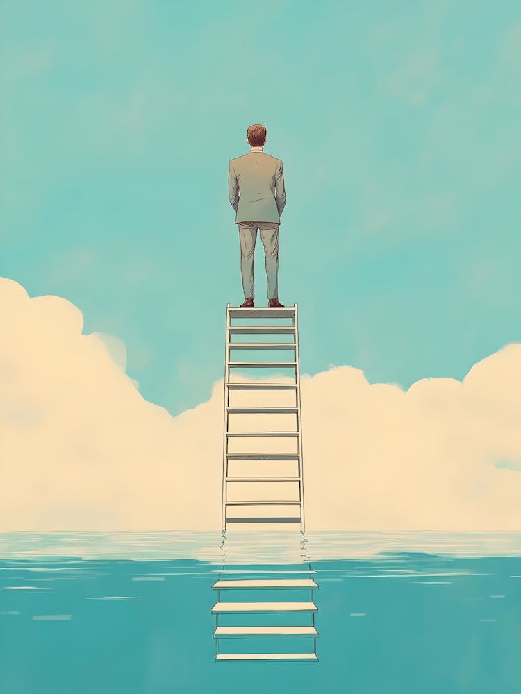 Businessman Standing On A Ladder