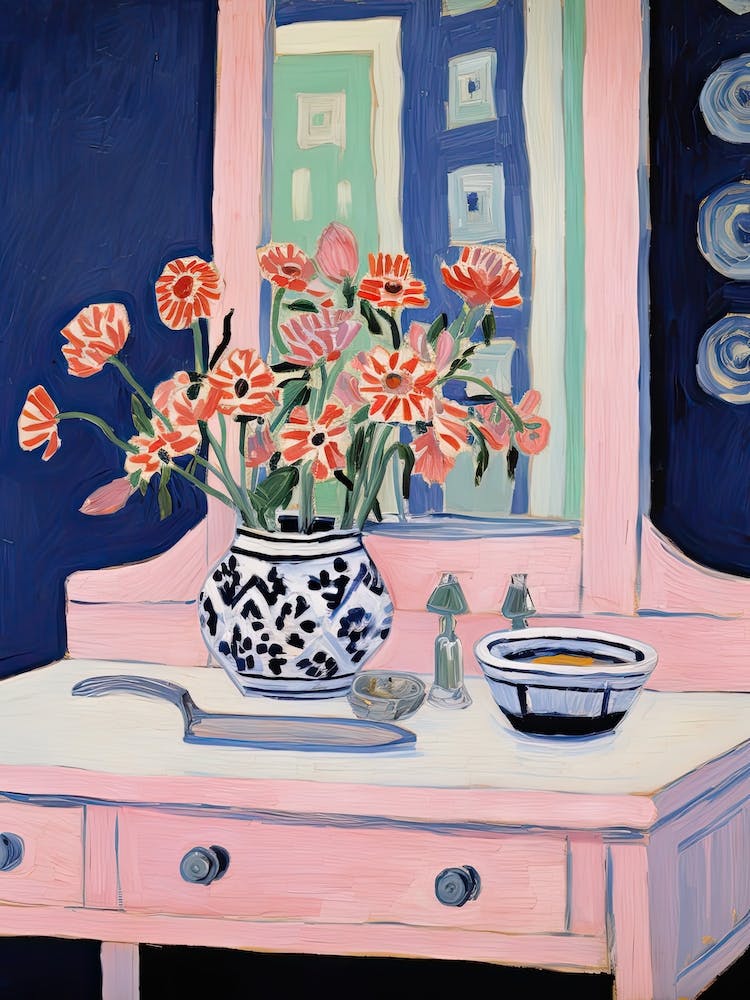 Bathroom Vanity Painting With A Cosmos Bouquet 3