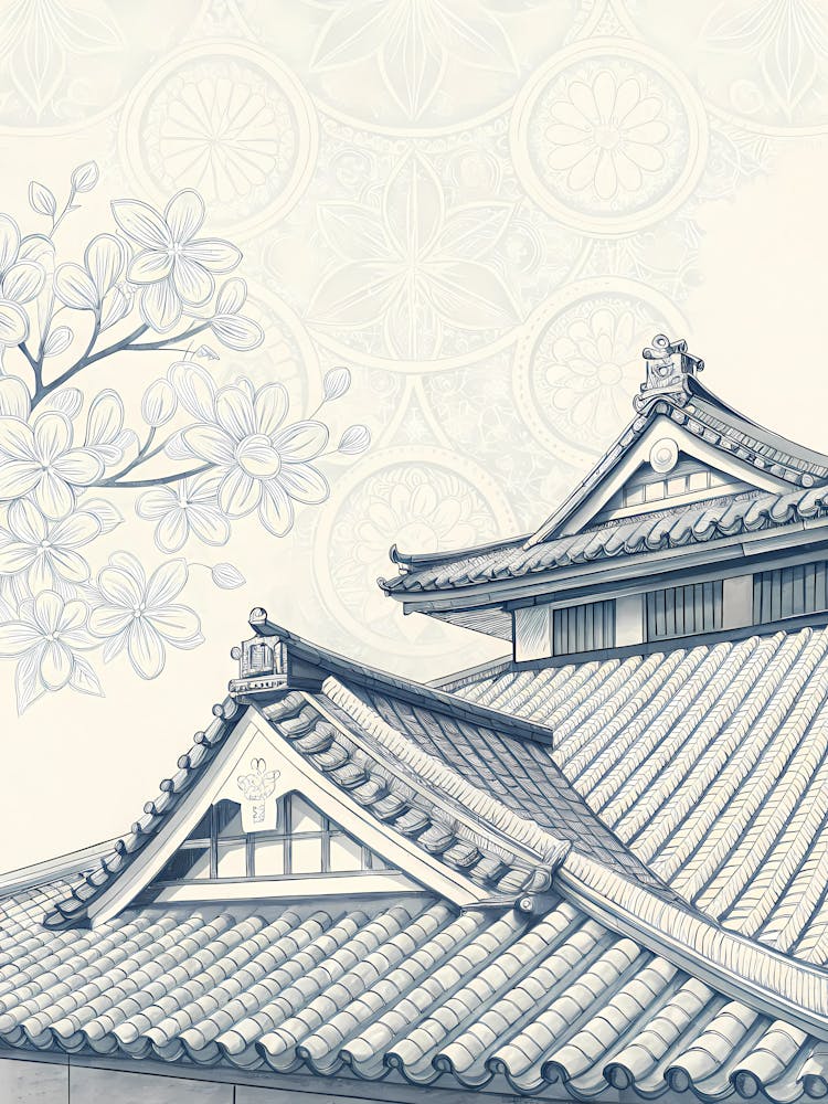 Minimalist Ink Sketch Of Geometric Roof Tile Pat