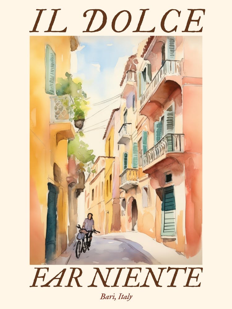 Il Dolce Far Niente Bari, Italy Watercolour Streets 1 Poster