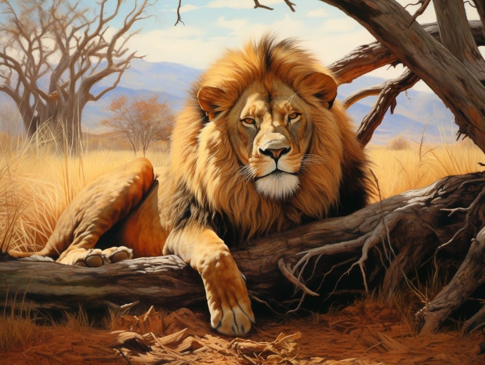 African Lion Resting Realism Painting 3