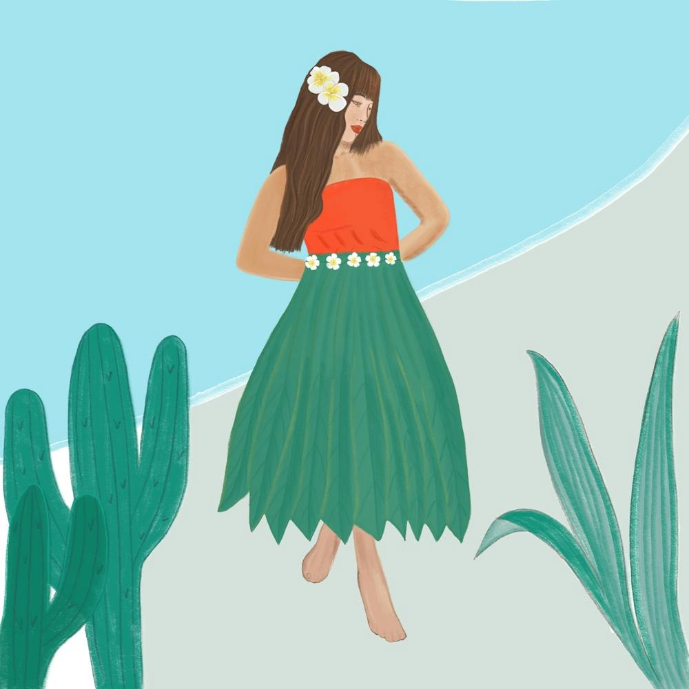 Hawaï Jeune Danseuse de Hula Illustration