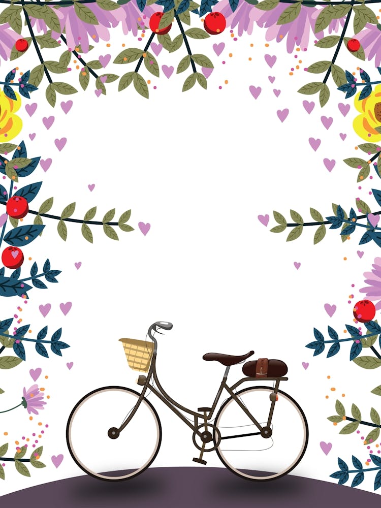 Pretty Floral Frame With A Bicycle