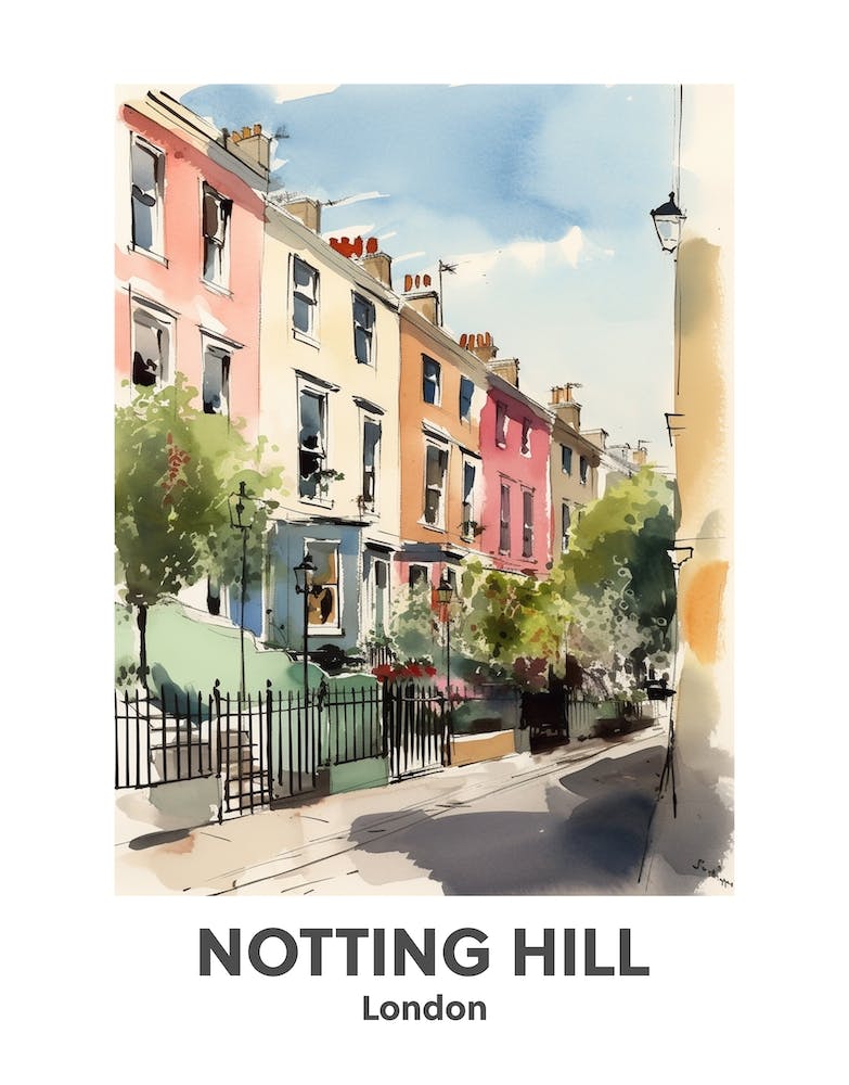 Notting Hill, London 3 Watercolour Travel Poster