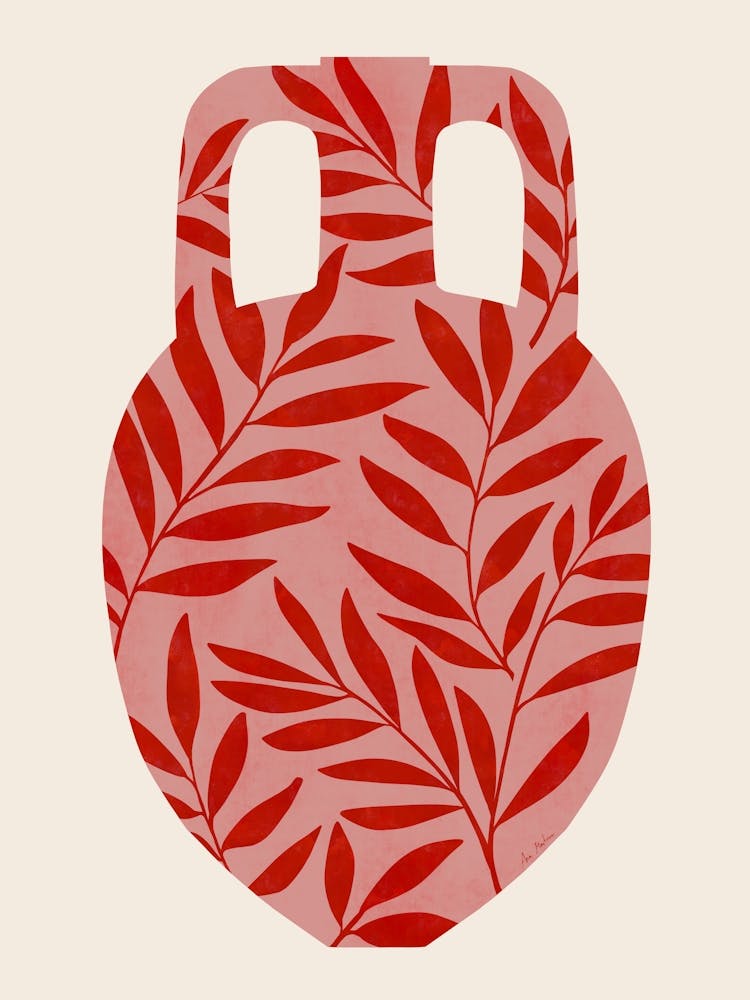 Red Vase With Leaves 1