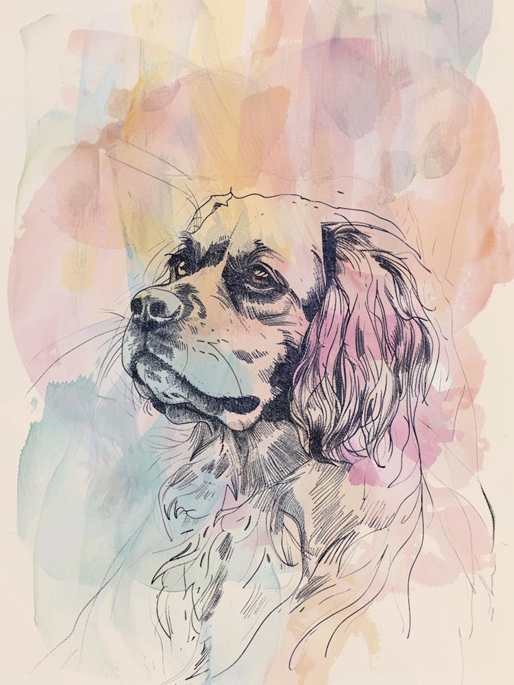 Pastel Tibetan Spaniel Dog Pastel Line Illustration  1