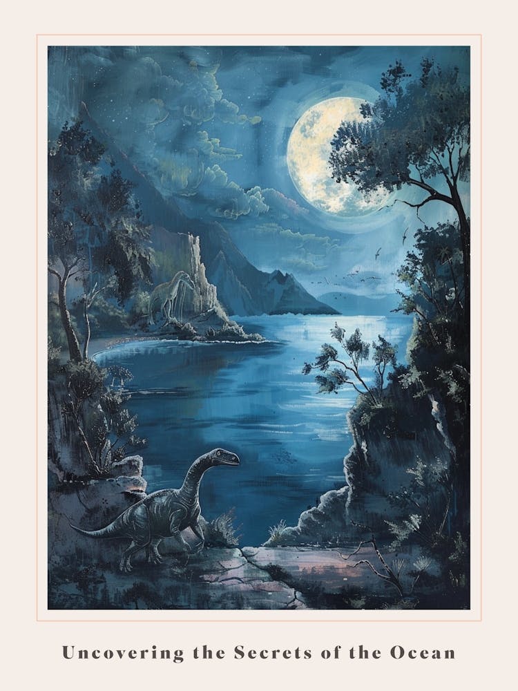 Dinosaur By The Sea Painting 1 Poster