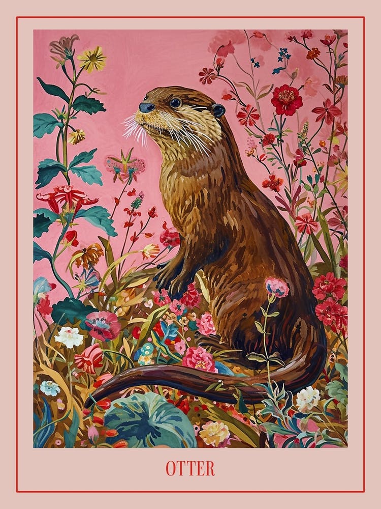 Floral Animal Painting Otter 2 Poster