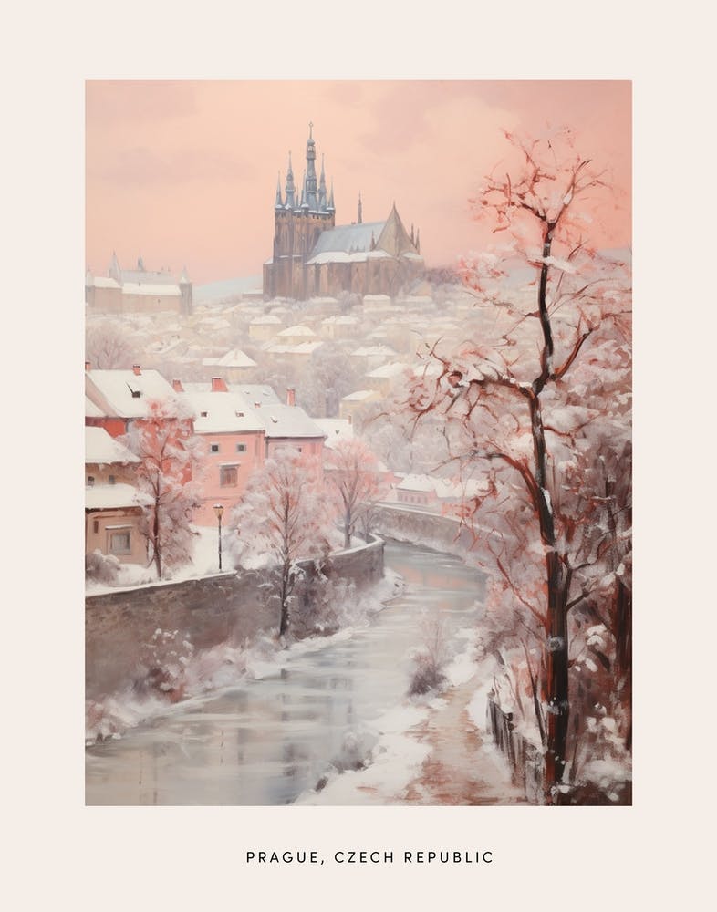 Dreamy Winter Painting Poster Prague Czech Republic 1