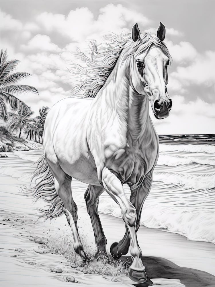 A Horse Oil Painting In Flamenco Beach, Puerto Rico, Portrait 3