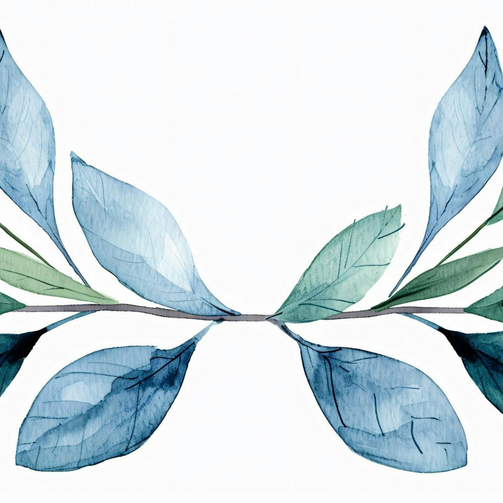 Blue Watercolor Leaves