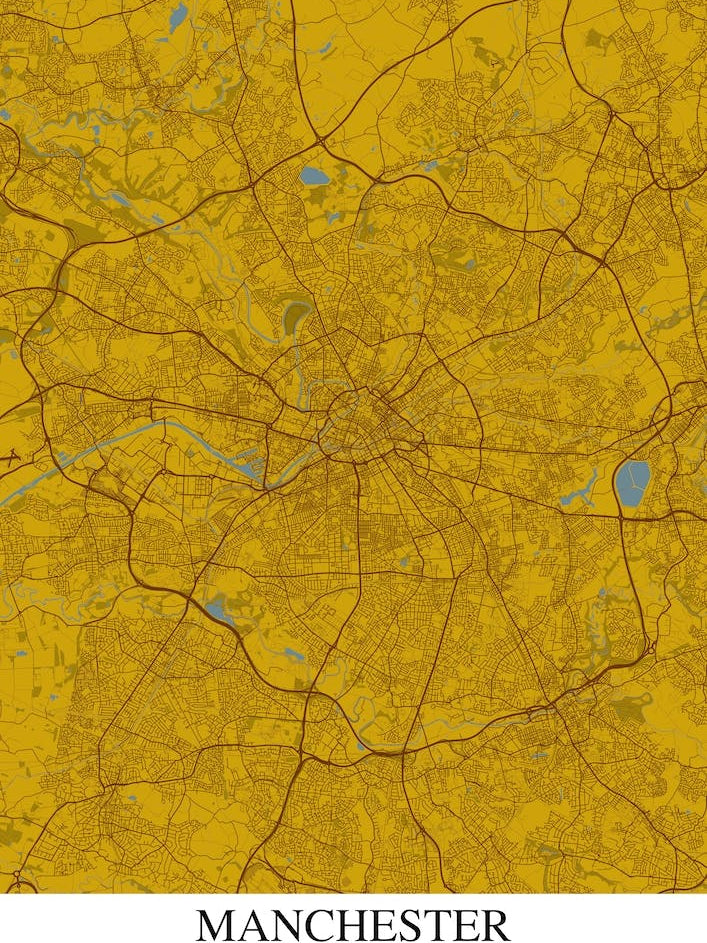 Manchester Yellow Blue Map