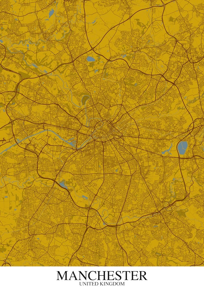 Manchester Yellow Blue Map