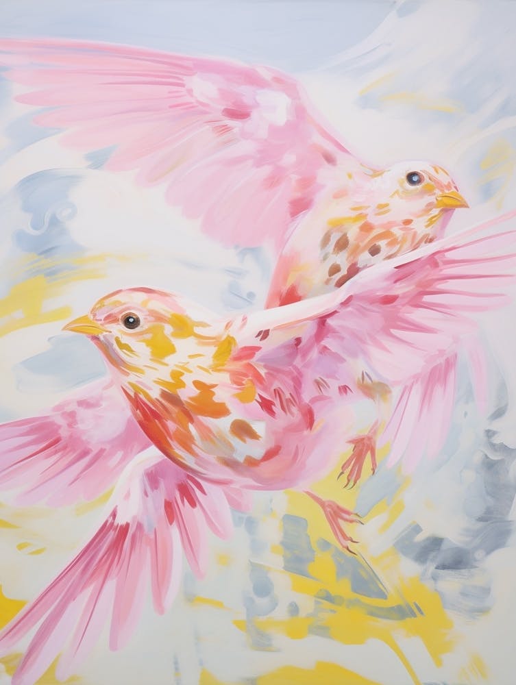Pink Ethereal Bird Painting Yellowhammer 3