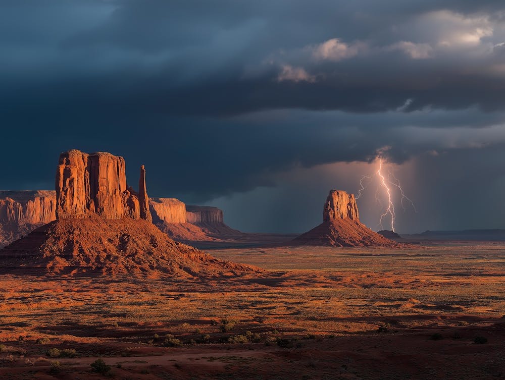 Dramatic Monument Valley Lightning Poster – Desert Landscape Art
