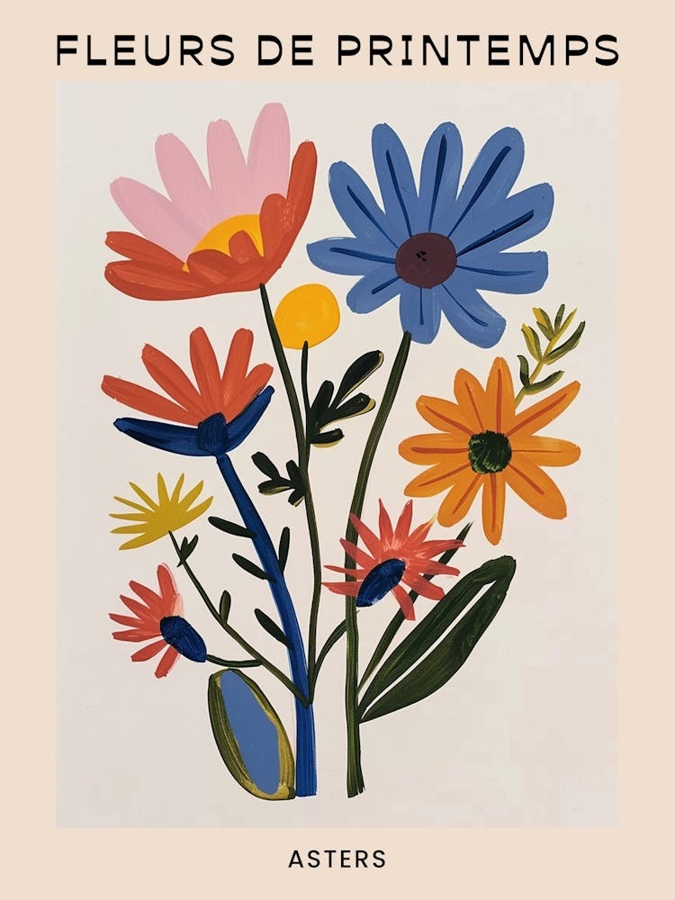 Floral Printanier Affiche Française Asters 2