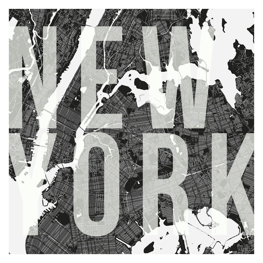 New York Mono Street Map Text Overlay Square