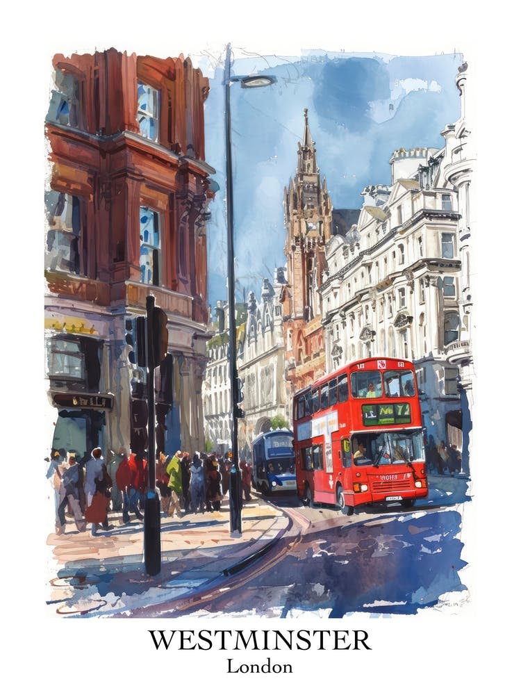 Westminster London Borough   Street Watercolour 4 Poster