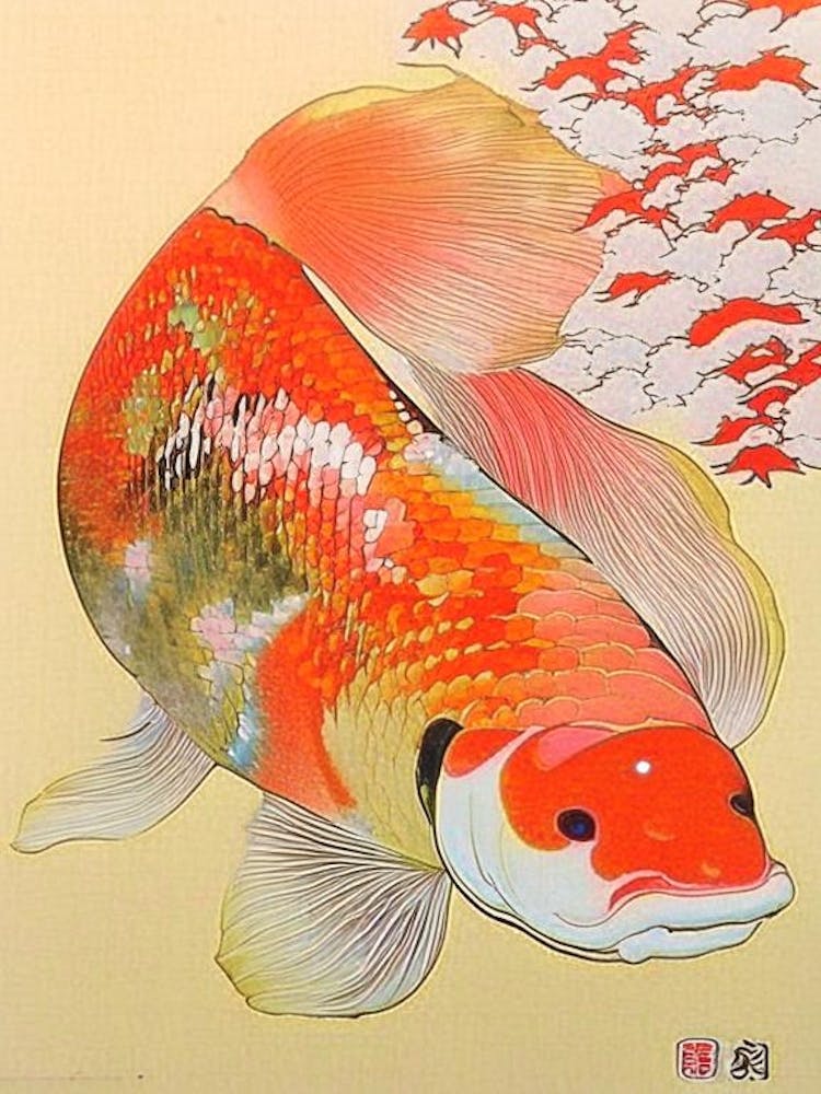 Utsurimono Koi Fish 1, Ukiyo E Style Japanese