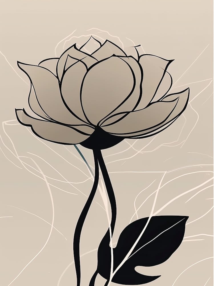 Line Art Lotus Flowers Illustration Neutral 9