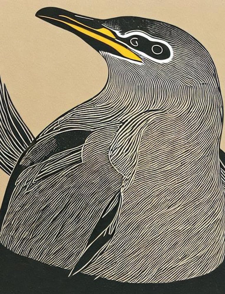 Galapagos Penguin Linocut