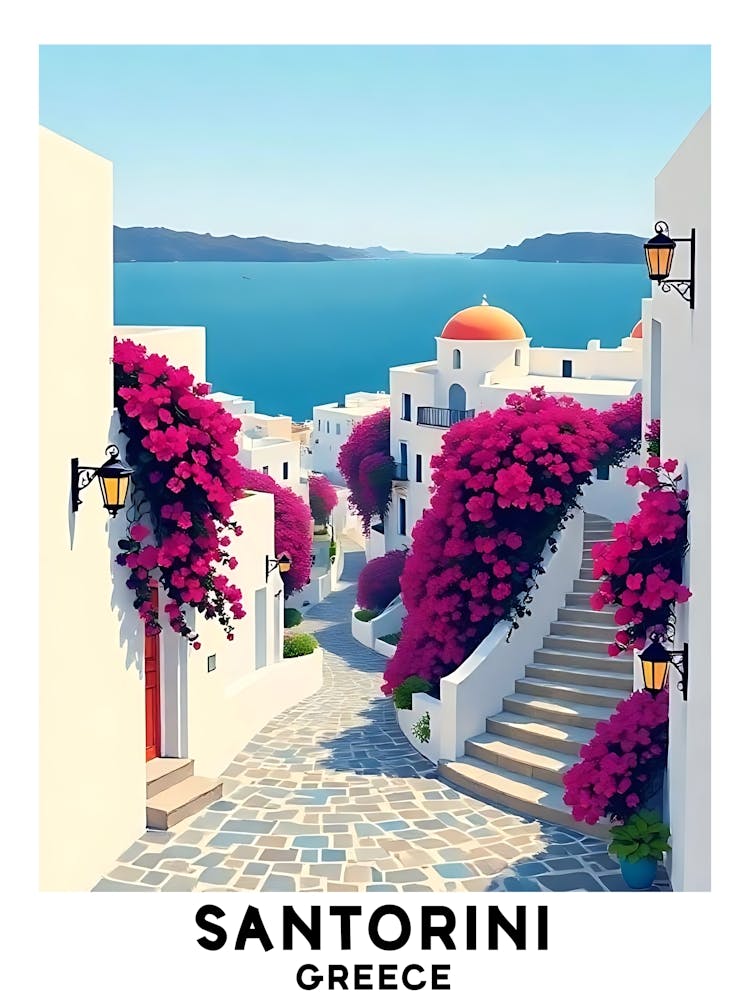 Santorini - Greece Vintage Travel Poster 11