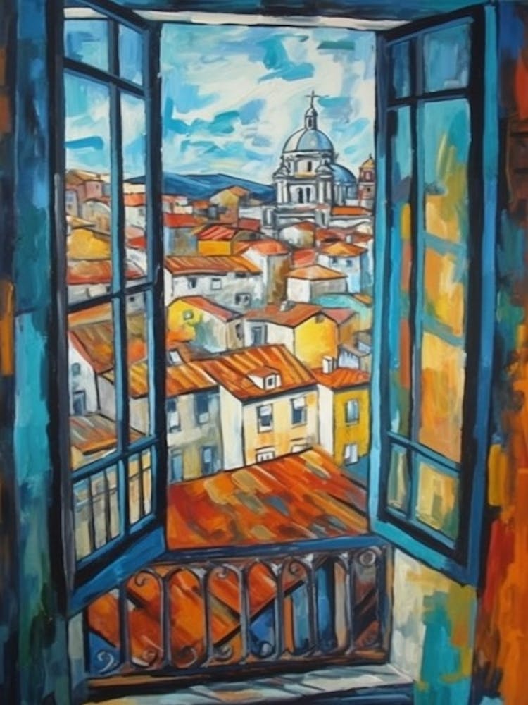 Window View Of Lisbon Portugal In The Style Of Cubism 2