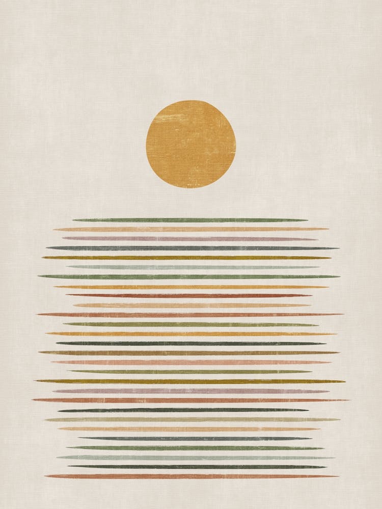 Minimalist Landscape in Green, Yellow and Pink
