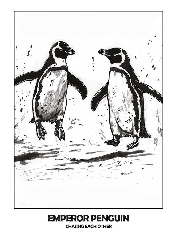 Penguin Chasing Eachother Poster 2