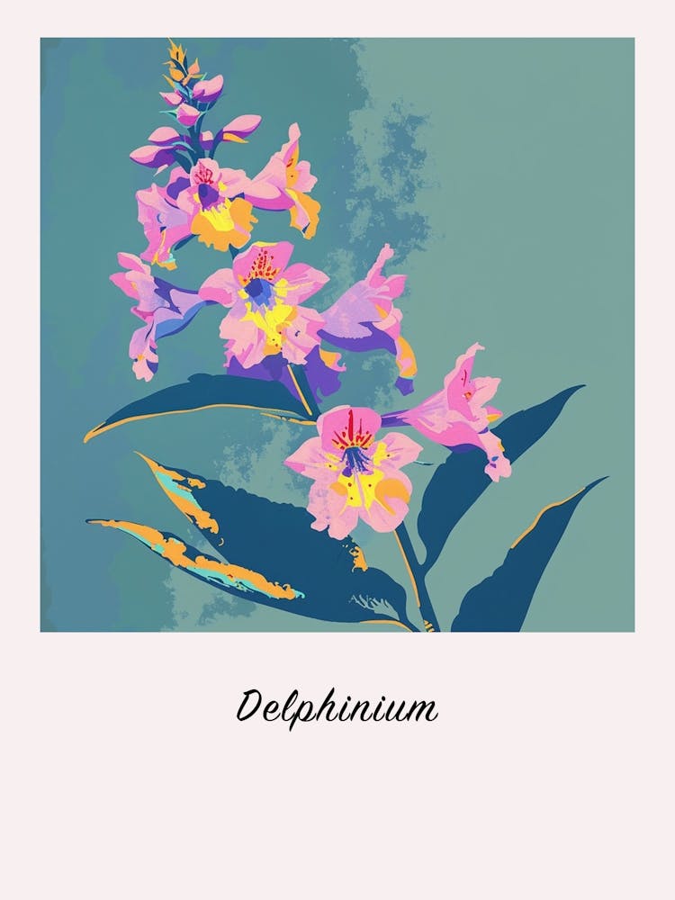 Delphinium Square Flower Illustration Poster
