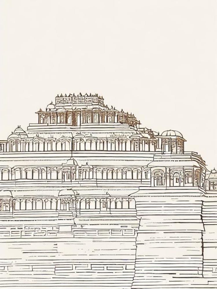 Ellora Caves 2 India Boho Landmark Illustration