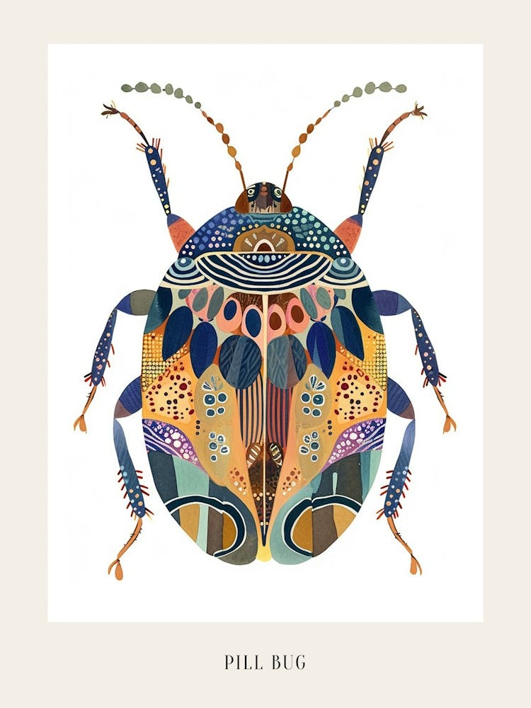 Colourful Insect Illustration Pill Bug 14 Poster
