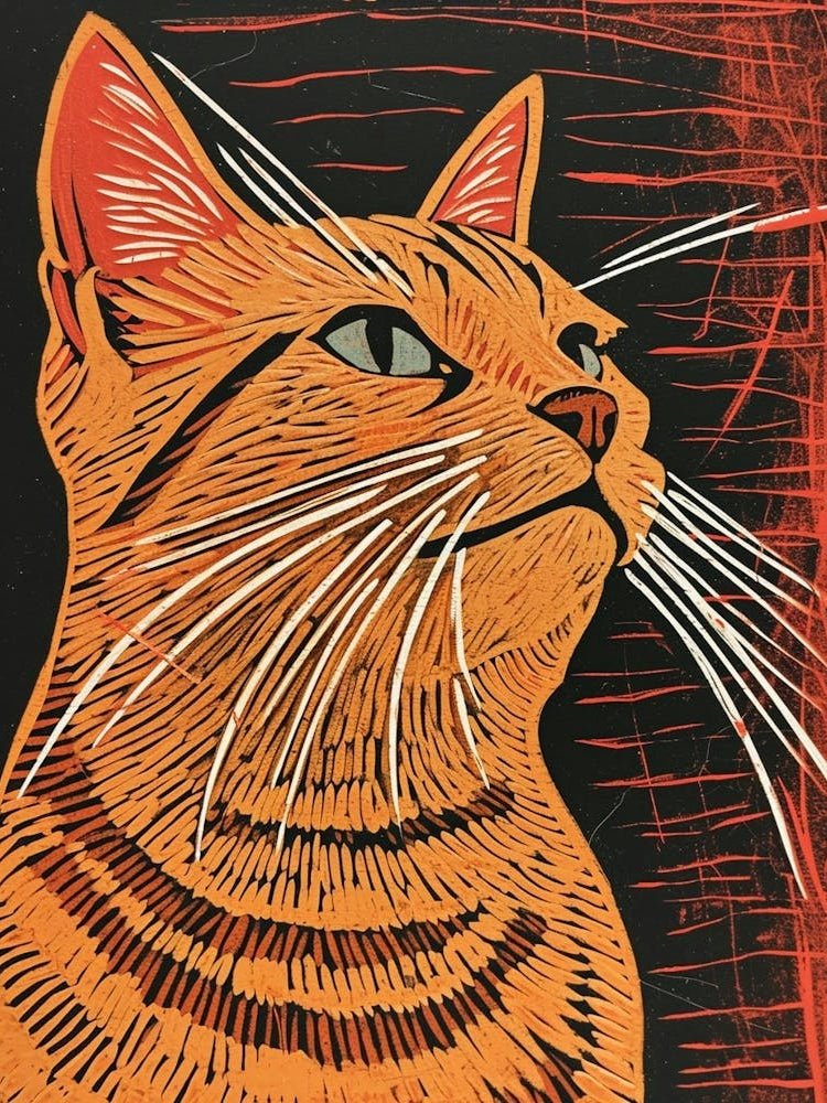 Exotic Shorthair Linocut Blockprint 3