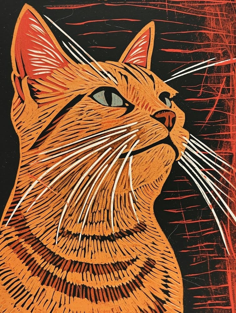 Exotic Shorthair Linocut Blockprint 3