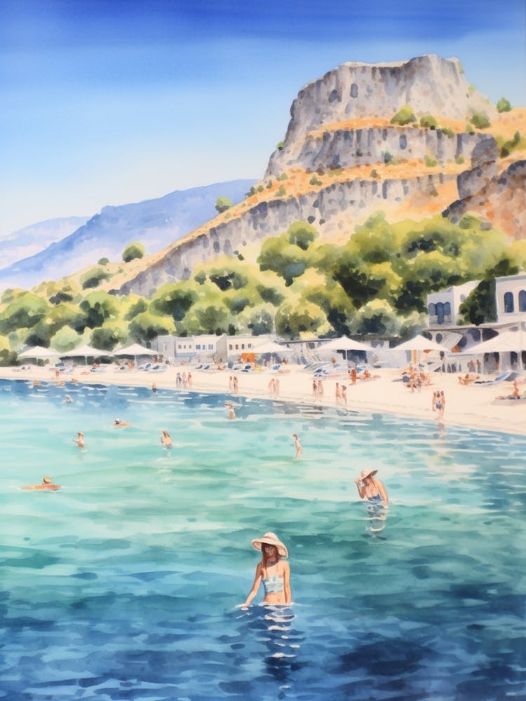 Swimming In Fethiye Turkey 2 Watercolour