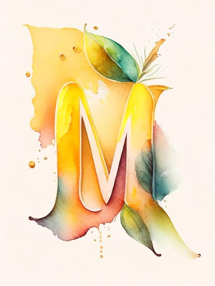 M  Letter, Alphabet Storybook Watercolour 1