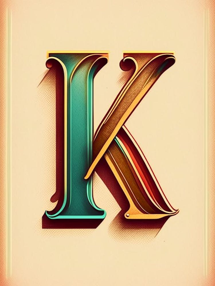 K, Letter, Alphabet Retro Drawing 1