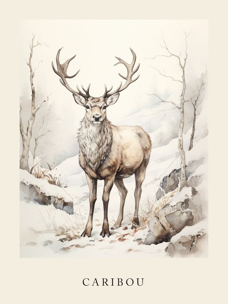 Beatrix Potter Inspired  Animal Watercolour Caribou 4